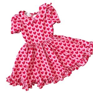 Girlhood Kids Pink Red Heart Dress Sz 6 Peter Pan Collar Ruffle Twirl Coquette